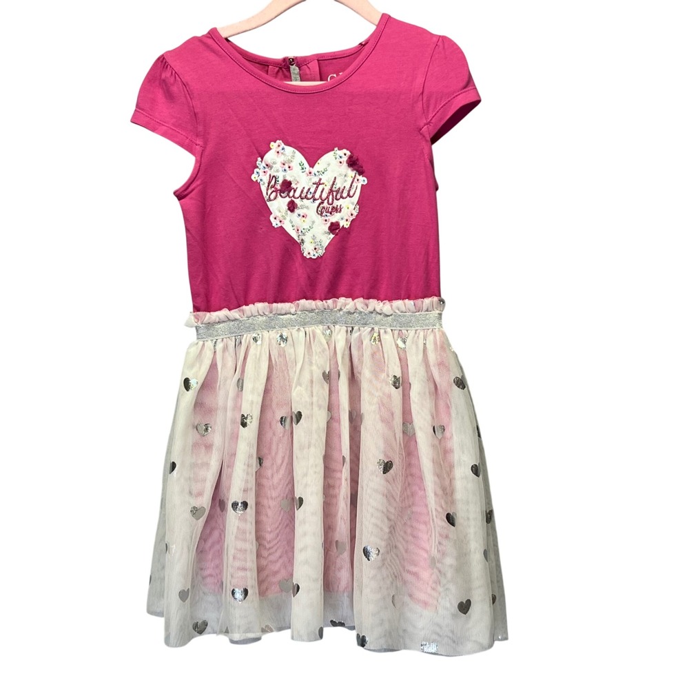 Guess‎ Kids Girls Pink Heart Tulle Dress 3 Years 3t Valentines Dress Cute *see
